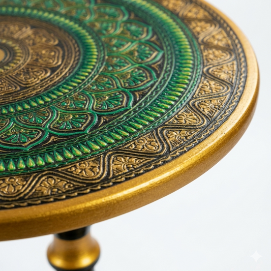 Nakshi Art Coffee Table - Emerald Green & Gold