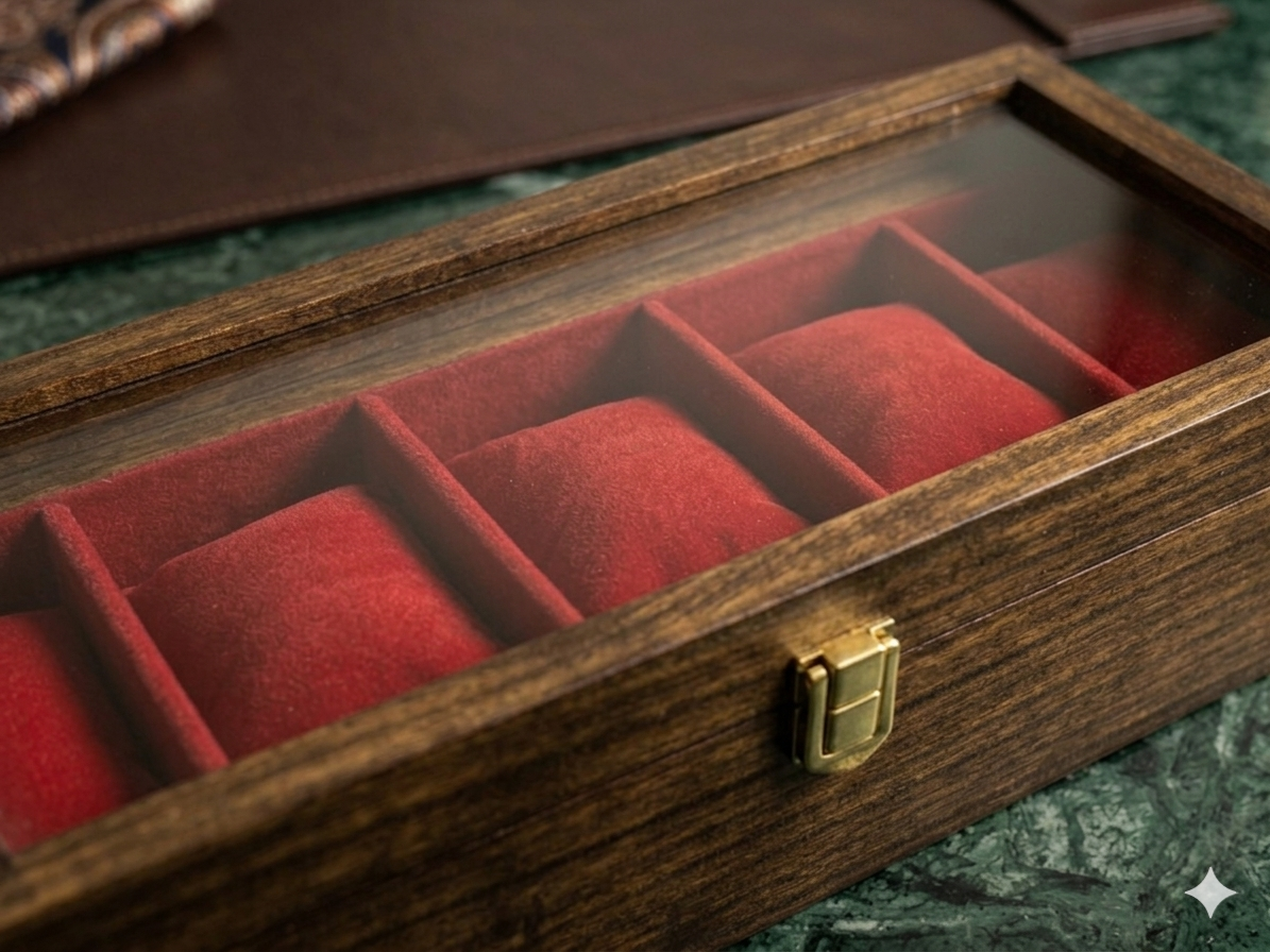 5-Slot Handmade Wooden Watch Box with Glass Display β Luxury Organizer