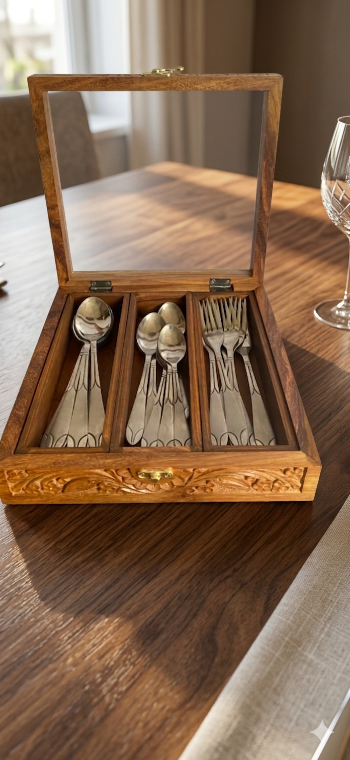 Hand-Carved Wooden Spoon Storage Box