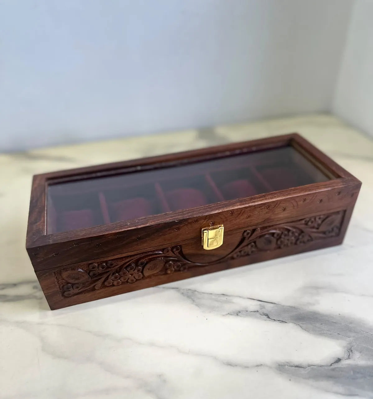 Hand-Carved 5-Slot Wooden Watch Box β Premium Gift for Him π