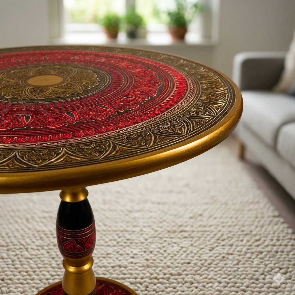 Artisan Nakshi Art Coffee Table - Vibrant Red & Gold