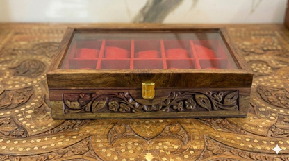 Hand-Carved Luxury 10-Slot Wooden Watch Box – Premium Gift for Him 🎁