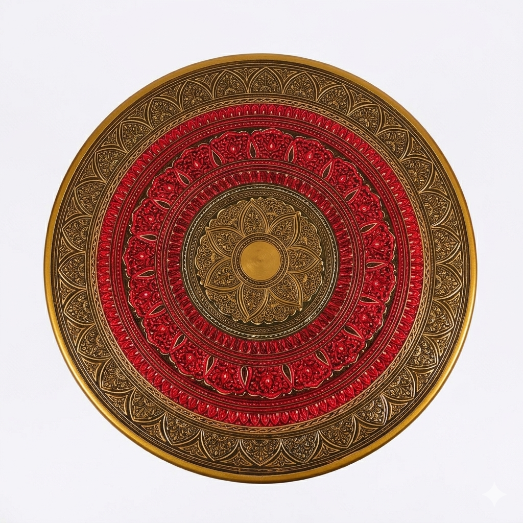 Artisan Nakshi Art Coffee Table - Vibrant Red & Gold