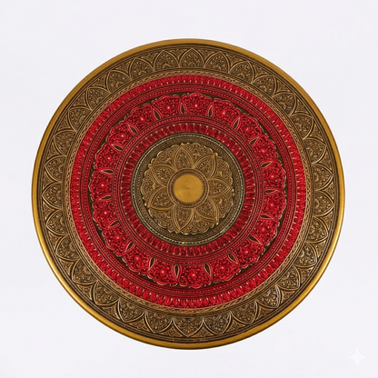 Artisan Nakshi Art Coffee Table - Vibrant Red & Gold