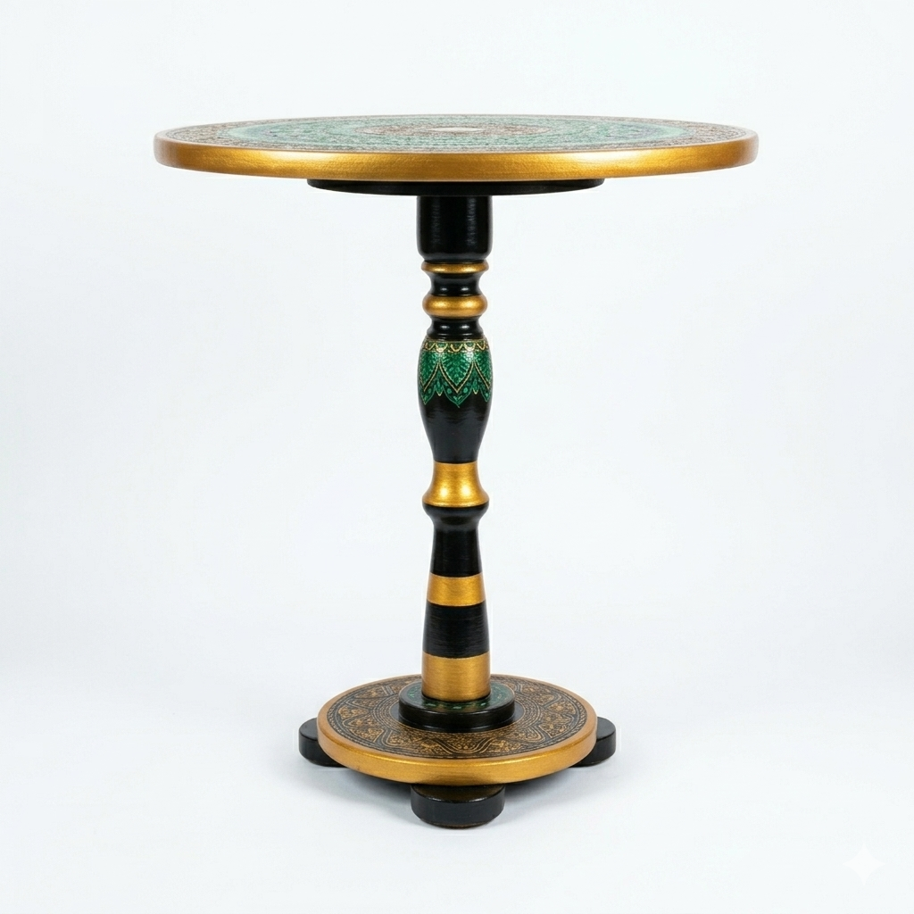 Nakshi Art Coffee Table - Emerald Green & Gold