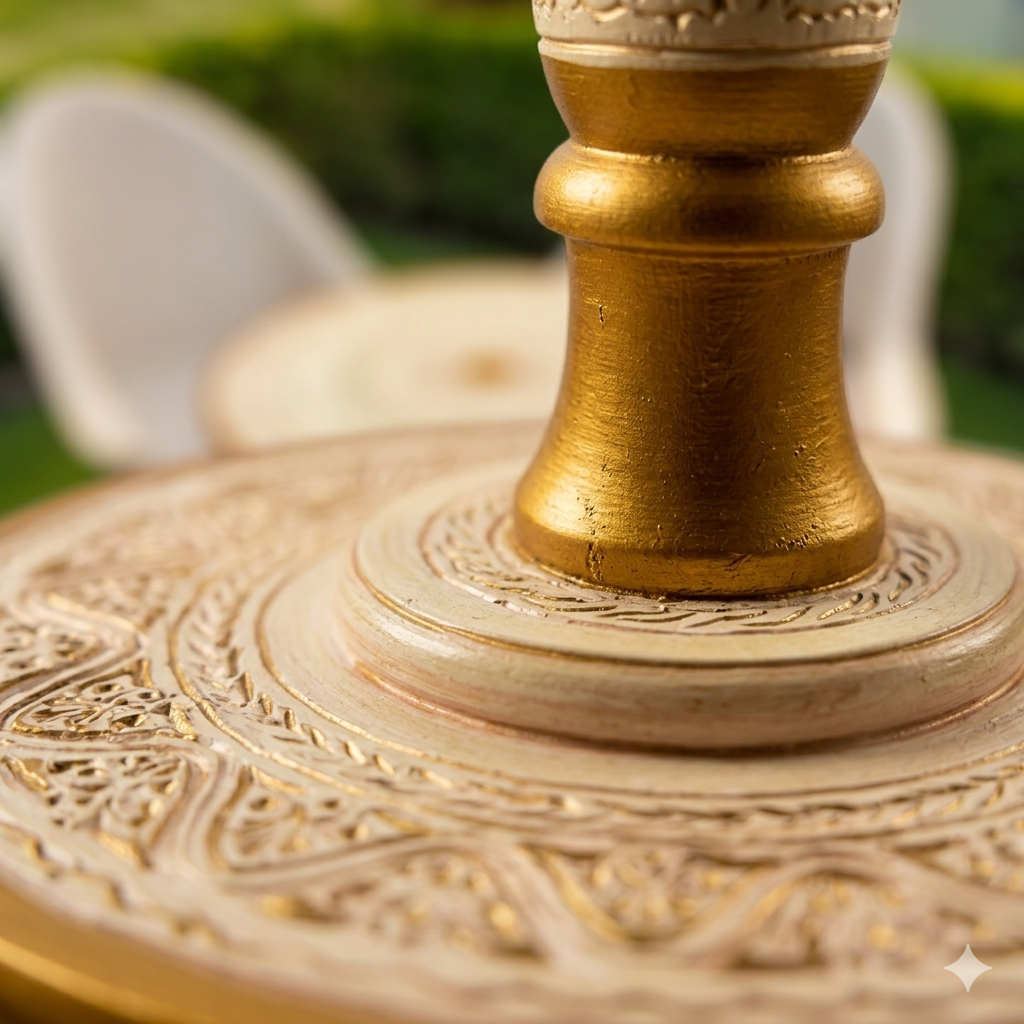 Artisan Nakshi Art Coffee Table - Creamy White & Gold