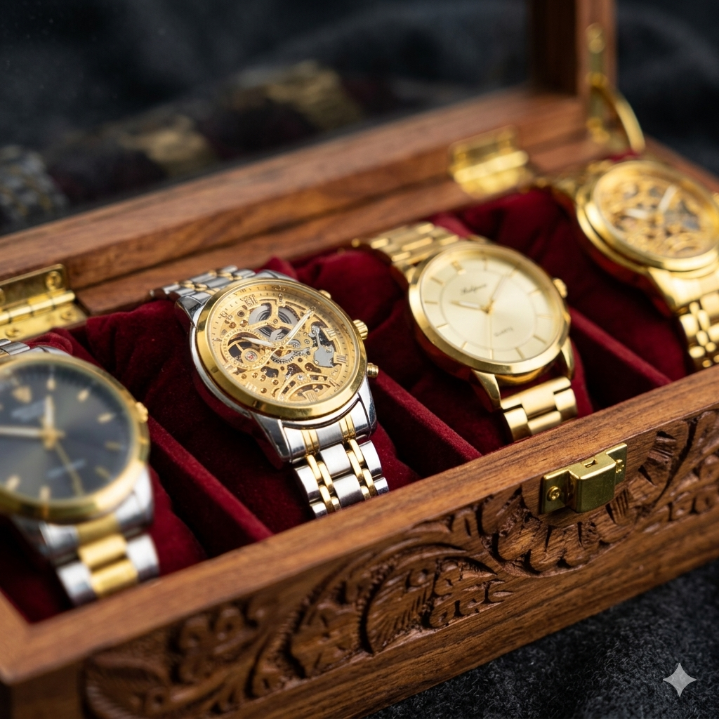 Hand-Carved 5-Slot Wooden Watch Box – Premium Gift for Him 🎁