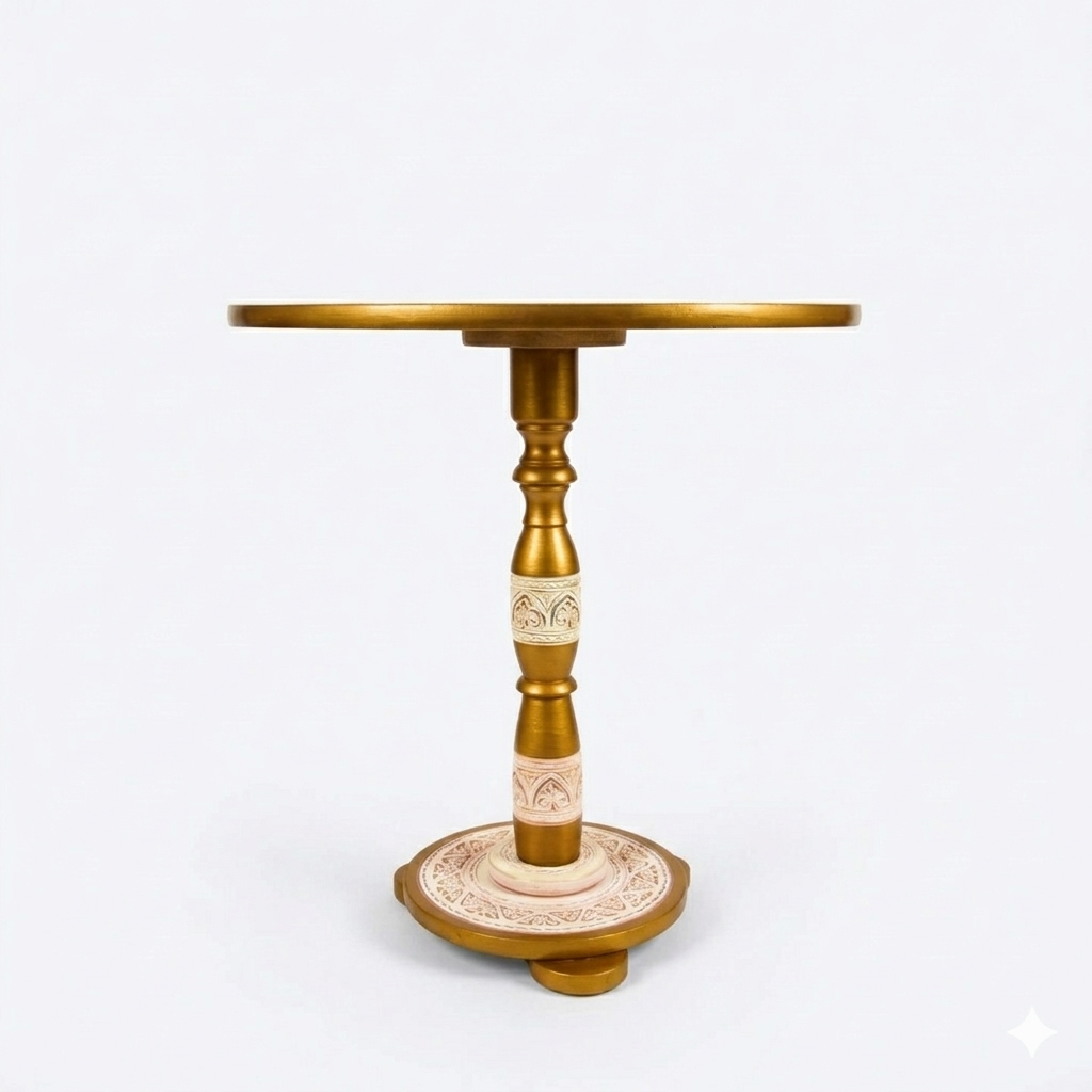 Artisan Nakshi Art Coffee Table - Creamy White & Gold