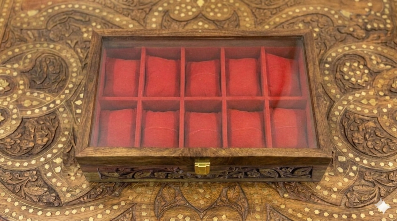 Hand-Carved Luxury 10-Slot Wooden Watch Box – Premium Gift for Him 🎁