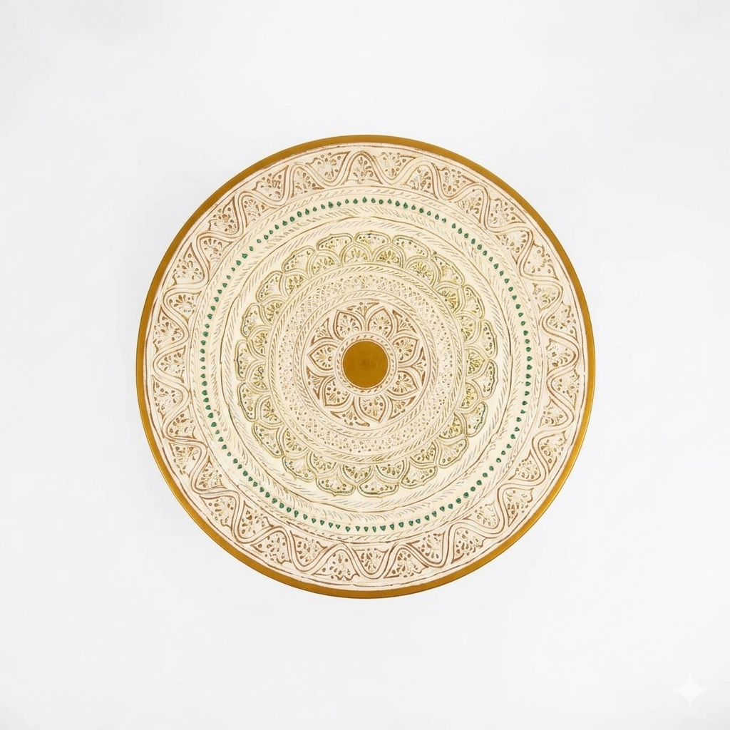 Artisan Nakshi Art Coffee Table - Creamy White & Gold