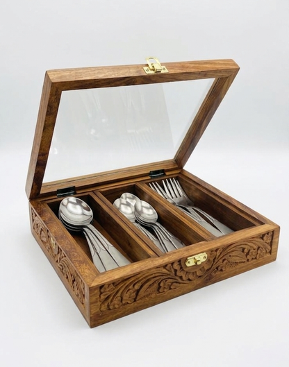 Hand-Carved Wooden Spoon Storage Box