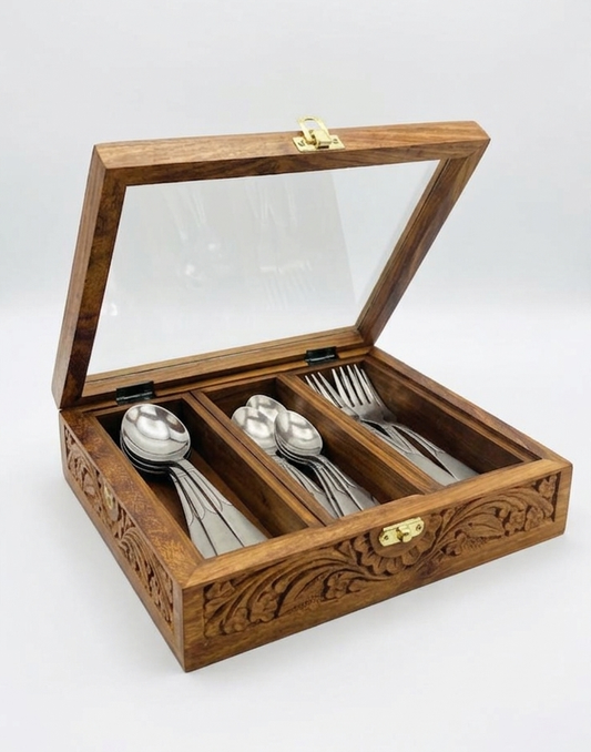 Hand-Carved Wooden Spoon Storage Box