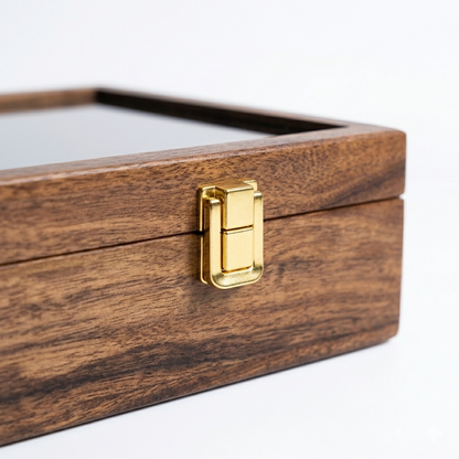 Luxury Handmade Wooden Watch Box for 10 Watches with Acrylic Glass Lid & Gold-Tone Closure