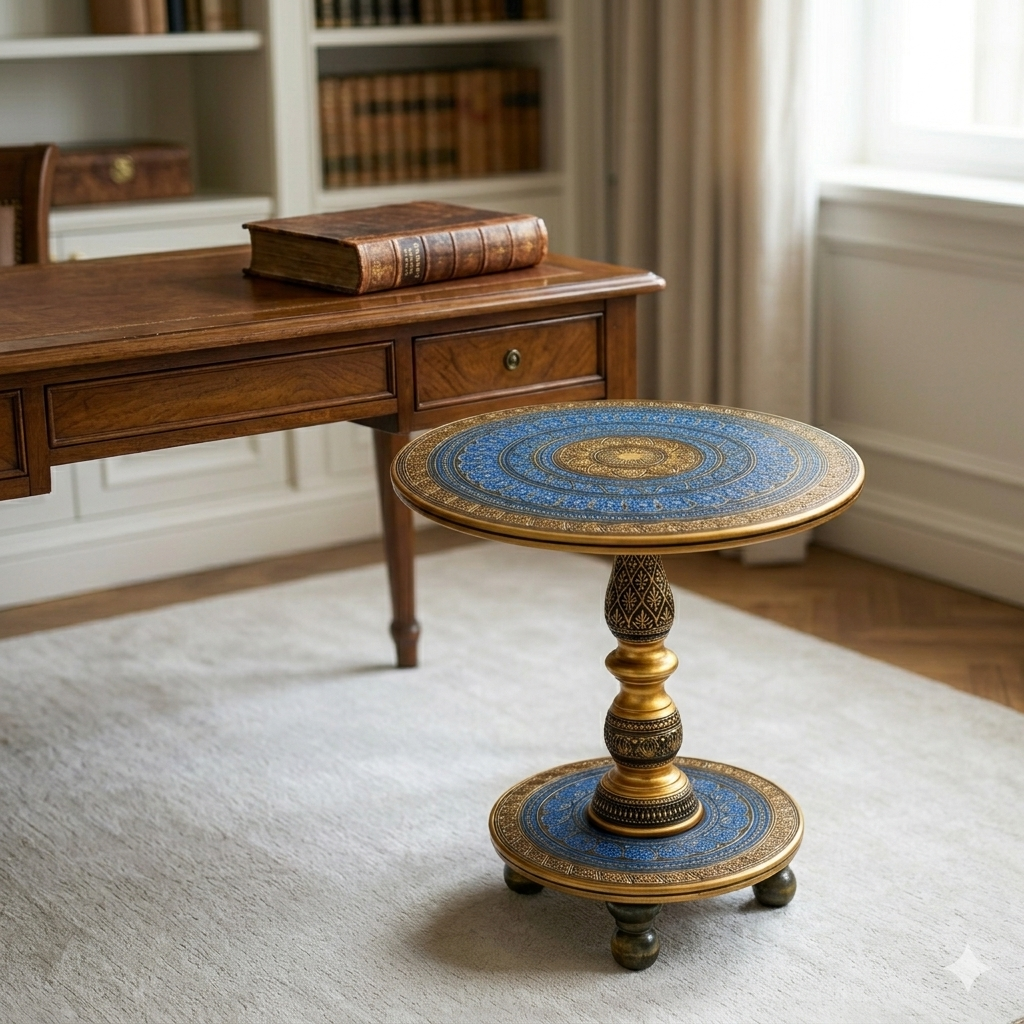 Artisan Nakshi Art Coffee Table - Royal Blue & Gold