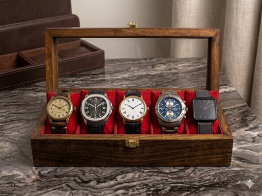 5-Slot Handmade Wooden Watch Box with Glass Display – Luxury Organizer