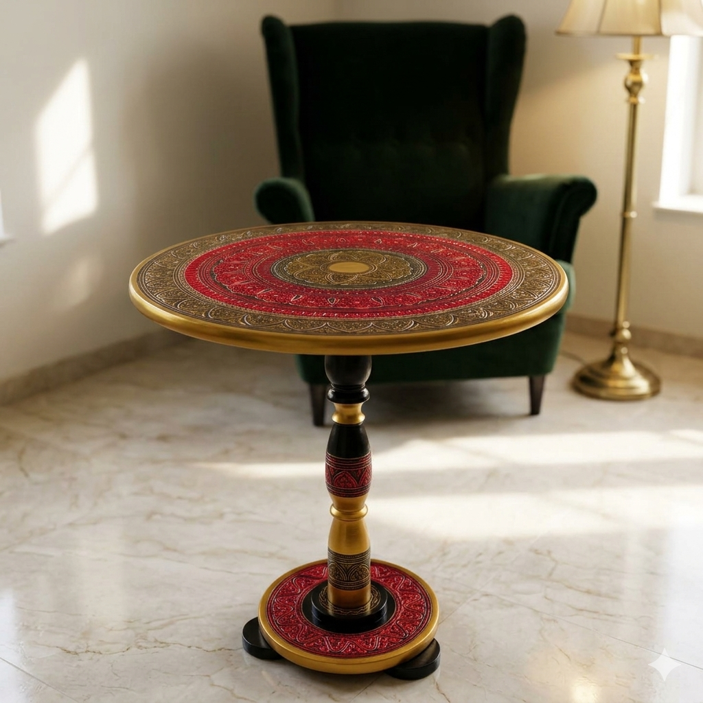 Artisan Nakshi Art Coffee Table - Vibrant Red & Gold