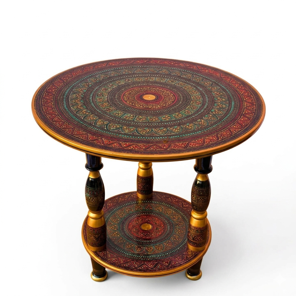 Nakshi Art Coffee Table - Two-Tier Red & Gold