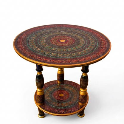 Nakshi Art Coffee Table - Two-Tier Red & Gold