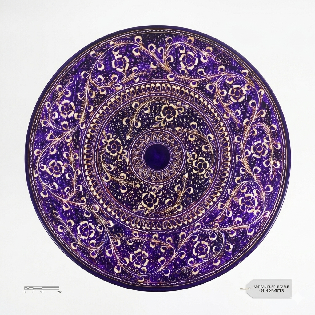Purple & Silver Nakshi Art Coffee Table