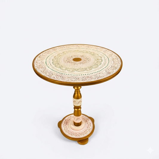 Artisan Nakshi Art Coffee Table - Creamy White & Gold