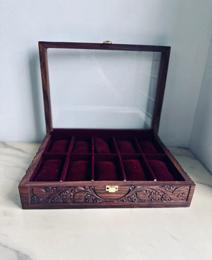 Hand-Carved Luxury 10-Slot Wooden Watch Box – Premium Gift for Him 🎁
