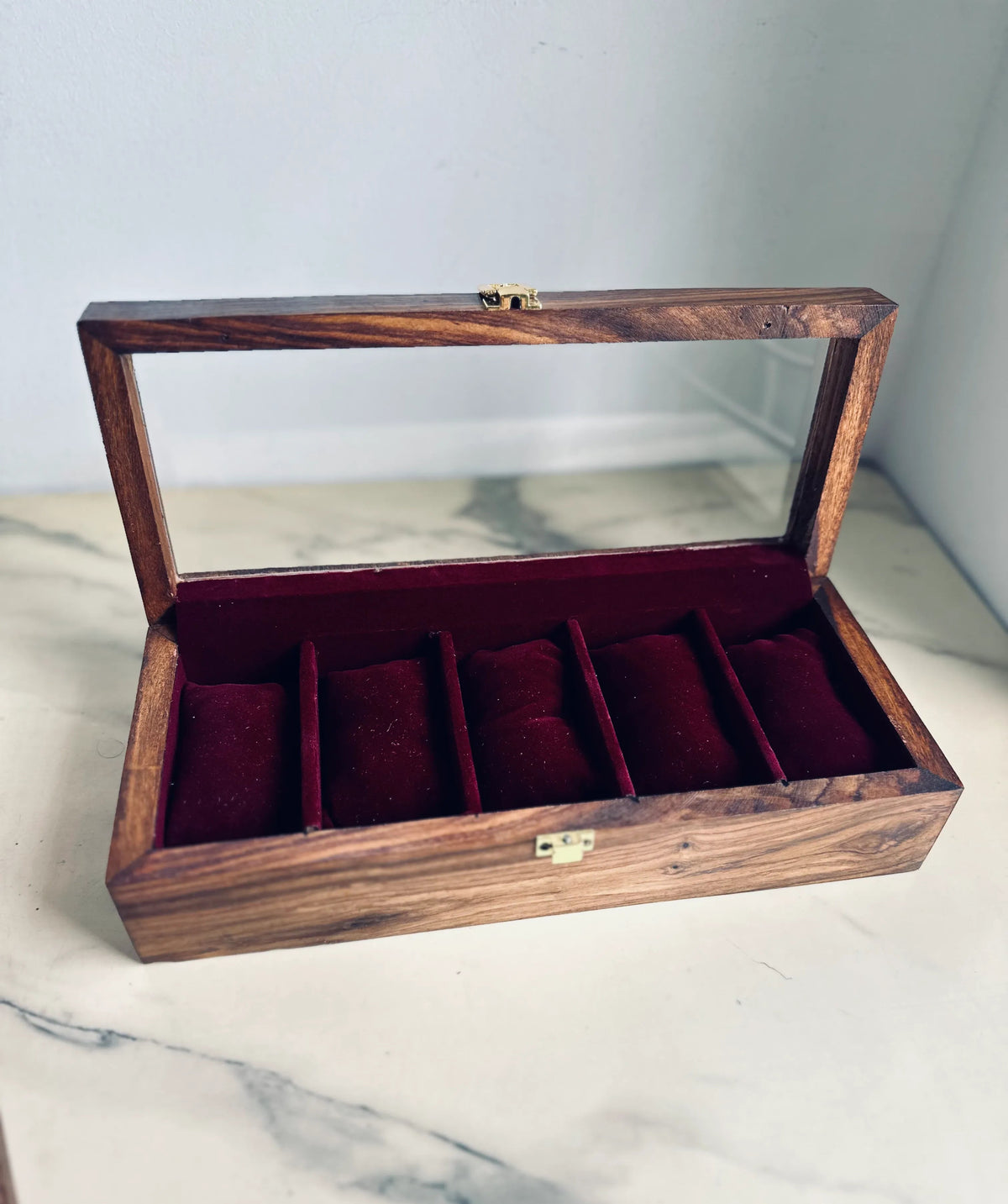 5-Slot Handmade Wooden Watch Box with Glass Display – Luxury Organizer