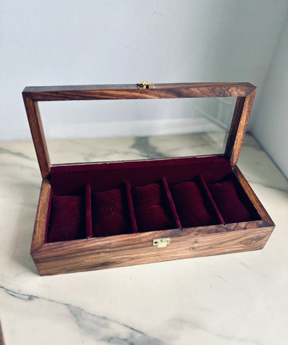 5-Slot Handmade Wooden Watch Box with Glass Display – Luxury Organizer
