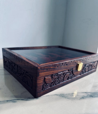 Hand-Carved Luxury 10-Slot Wooden Watch Box – Premium Gift for Him 🎁