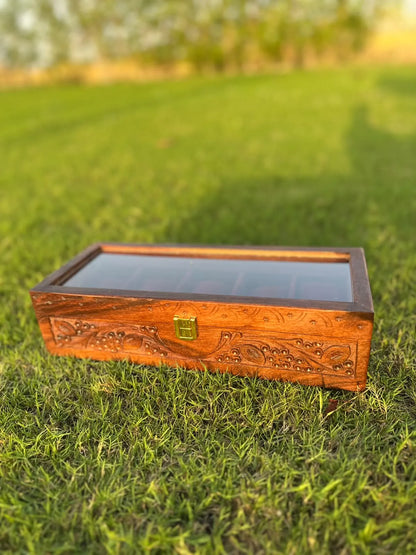 Hand-Carved 5-Slot Wooden Watch Box – Premium Gift for Him 🎁