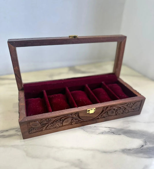 Hand-Carved 5-Slot Wooden Watch Box – Premium Gift for Him 🎁